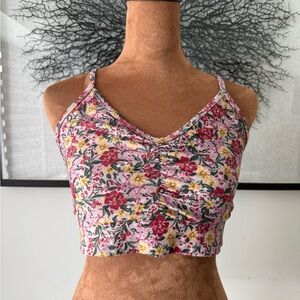 SAVVI sports bra gym yoga work out women’s floral pink and yellow